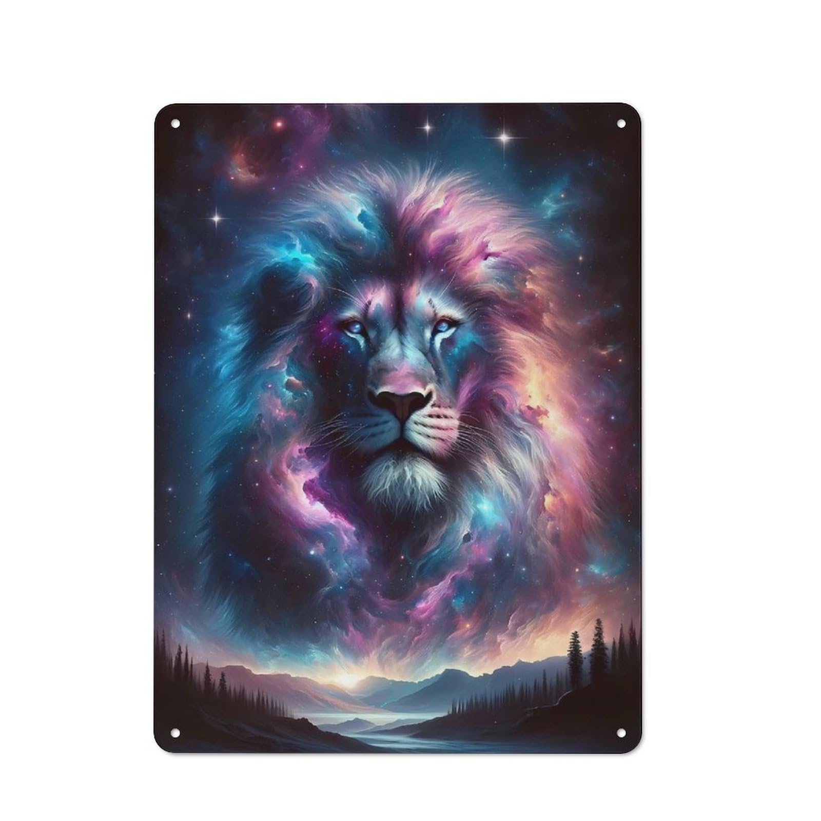 Cosmic Lion Decorative Metal Plaque, Bright Printed Design, for Washroom, Small Wall Space Or Hallway, 40x30cm