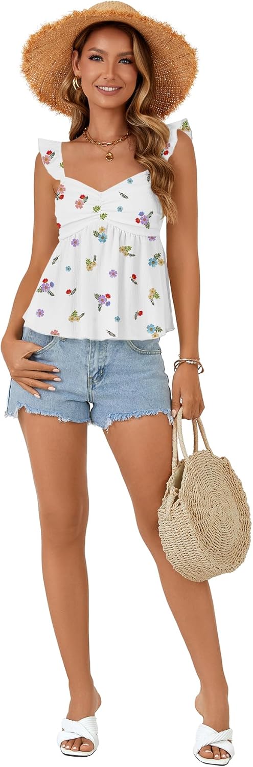 LYANER Women's Peplum Tops Summer Tank Camisole Tops Dressy Casual Ruffle Strap Sleeveless Babydoll Tank Top - Image 6