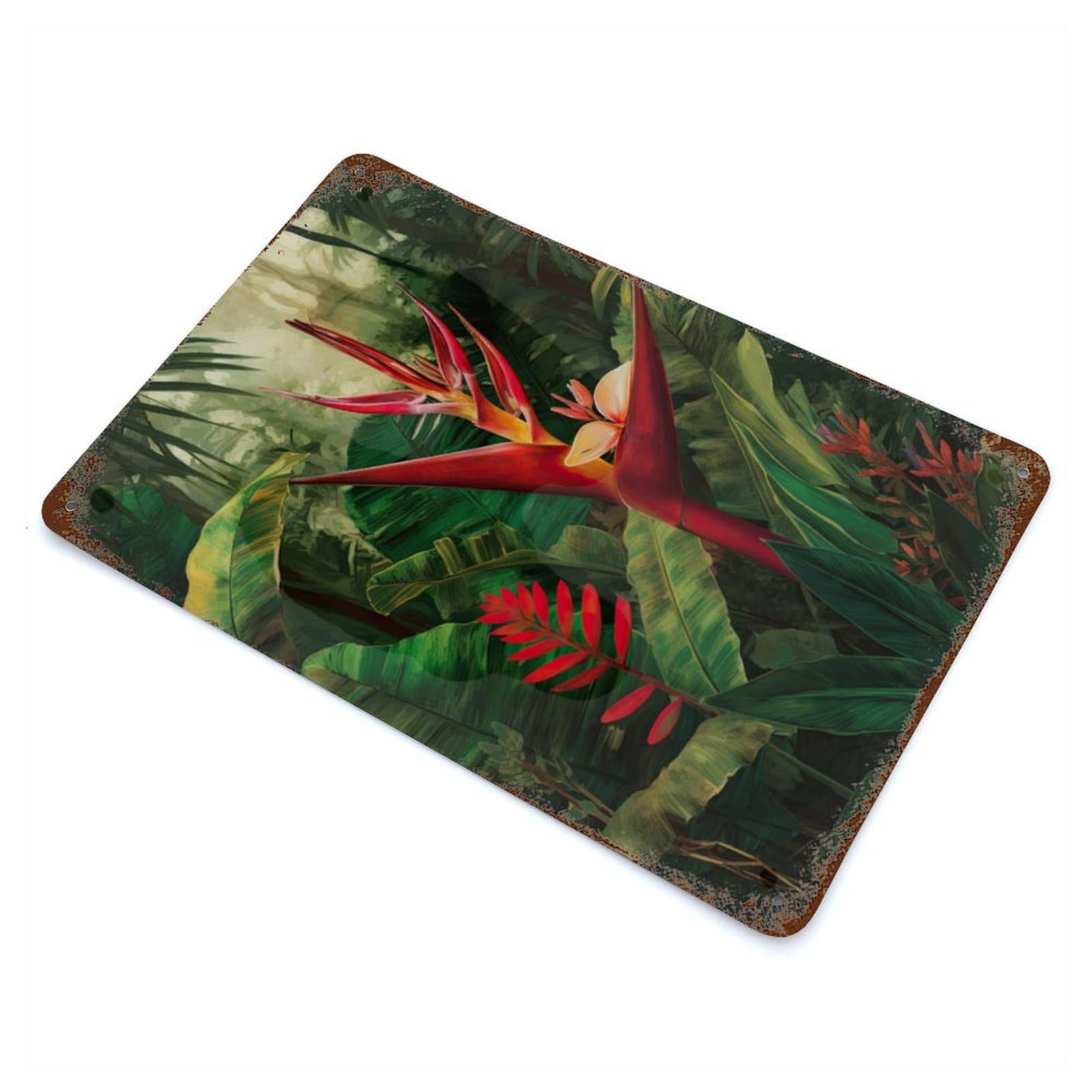 Jungle Bird of Paradise Rustic Tin Plaque 11.8"x7.9", Ideal for Shed, Workshop And Garage Wall Decor