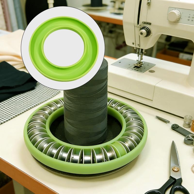 2-Pack Rubber Bobbin Holders – Round Sewing Thread Organizer for Metal & Plastic Machine Bobbins, Includes 2 Spool Holders (Fresh green color)