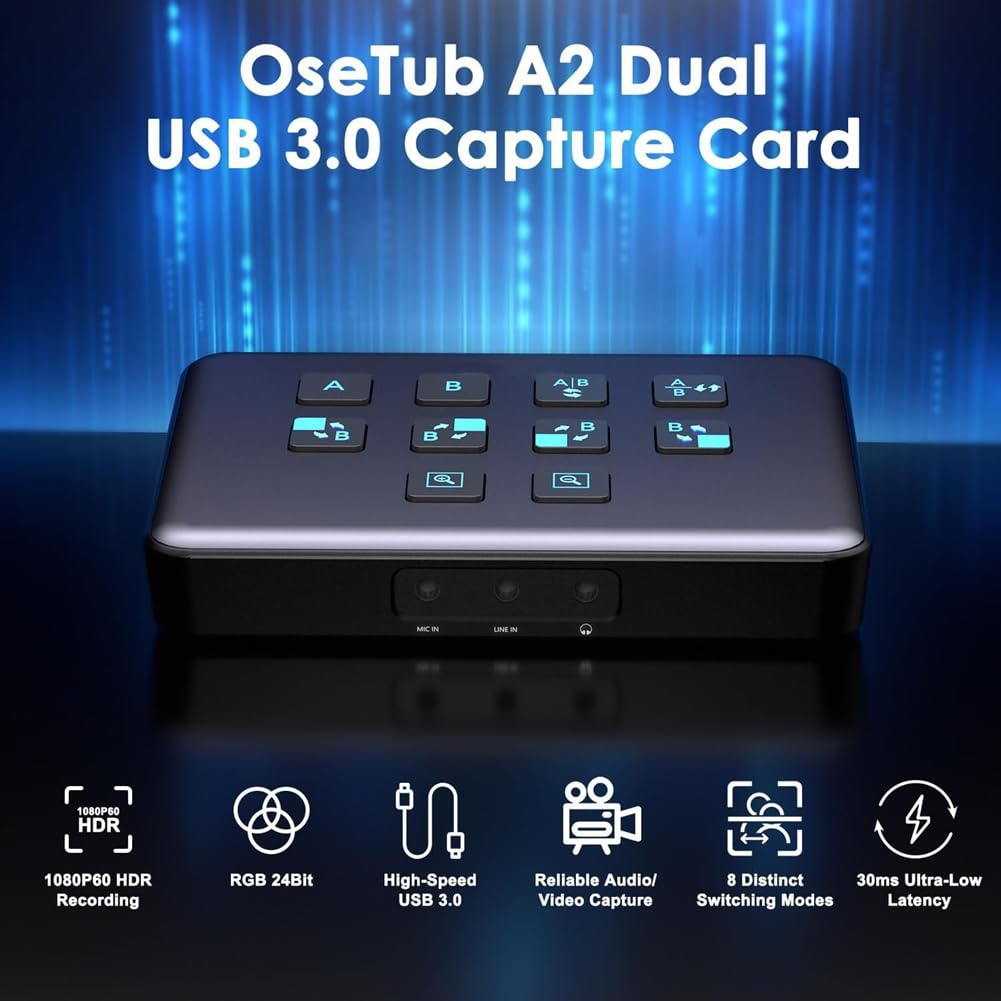 Tarjeta de captura externa compatible de doble canal, tarjeta de captura de audio y vídeo para cámara externa Stream 1080P/60fps