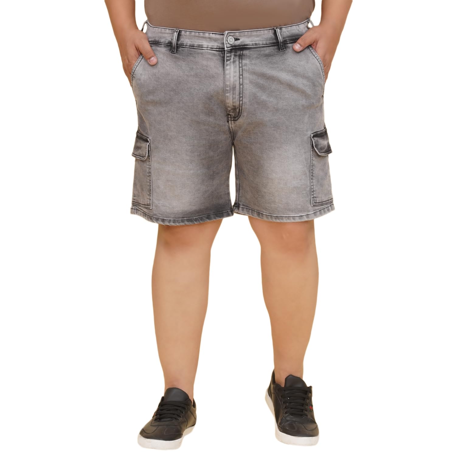 john pride Plus Size Men Regular Fit Mid-Rise Stretchable Grey Cargo Shorts (JPSOD13031_Grey)-picture-38