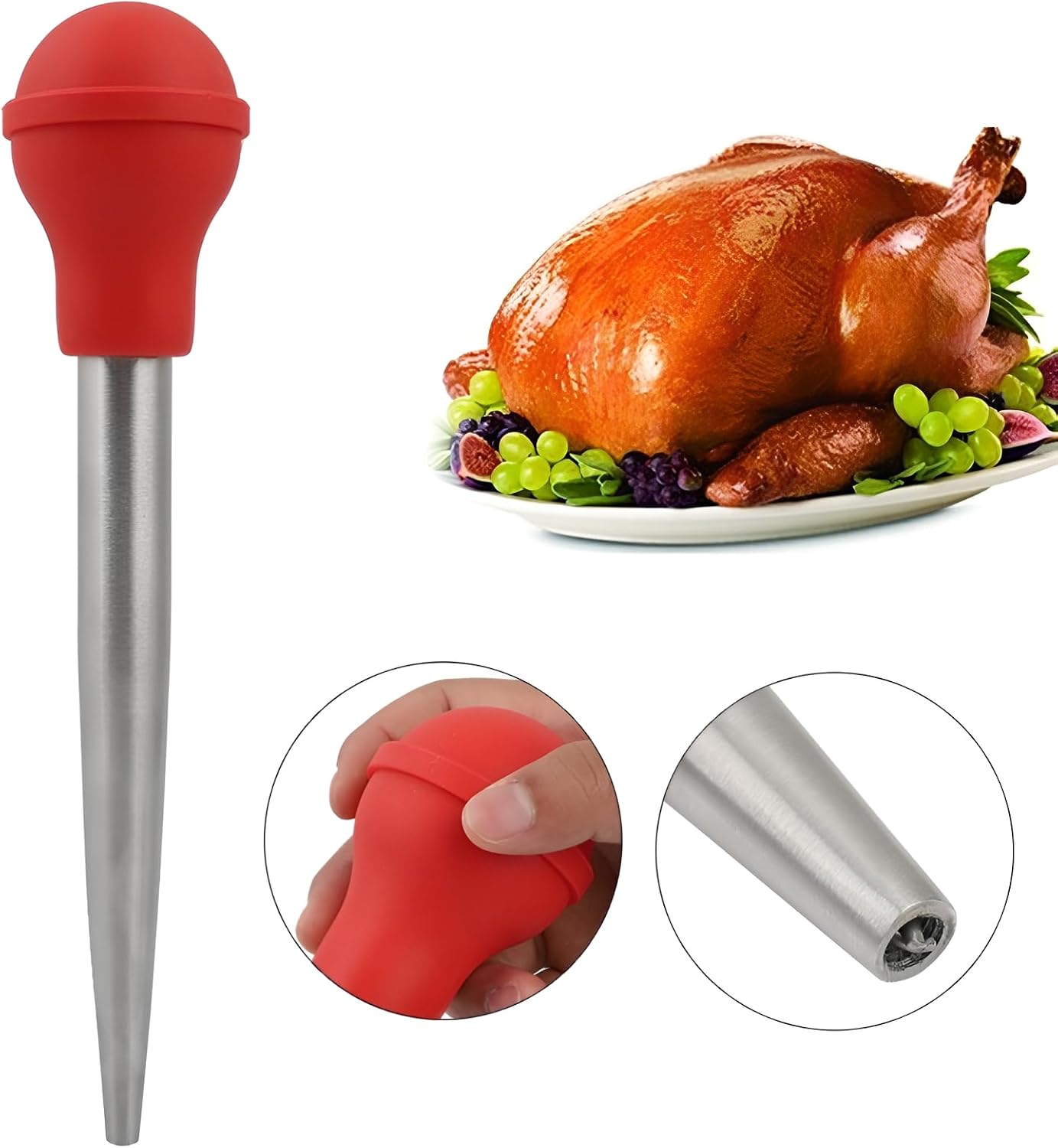 304 Stainless Steel Turkey Baster, Red Marinade Injector