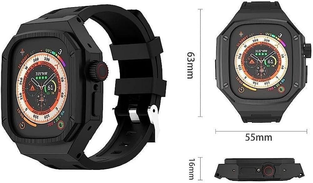 MXCERH Stainless Steel Watch Case Silicone Band,For 8 Ultra 49mm,Men Women RM Style Metal Bezel Watch Replacement Watch Strap,For Iwatch 8 Series Replacement Watch Band