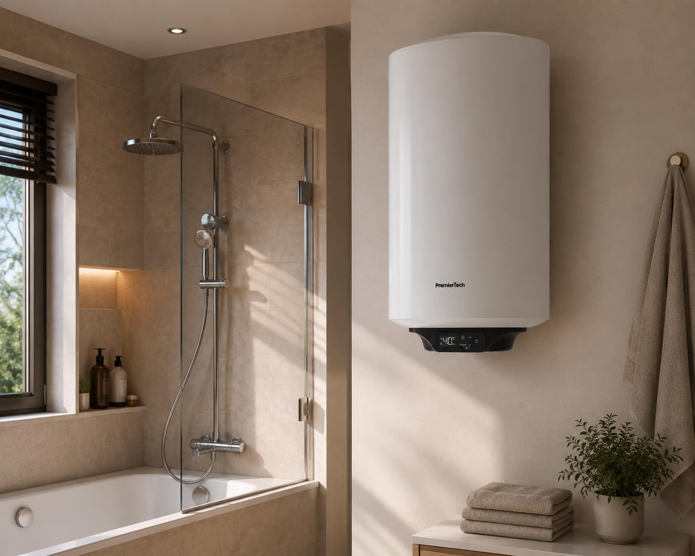 PremierTech Scaldabagno Elettrico 50L Verticale Bianco 1500W Touch SB50VD | Classe Energetica B, boiler elettrico ad accumulo da parete, display digitale, impostazioni Touch, scaldacqua per bagno casa