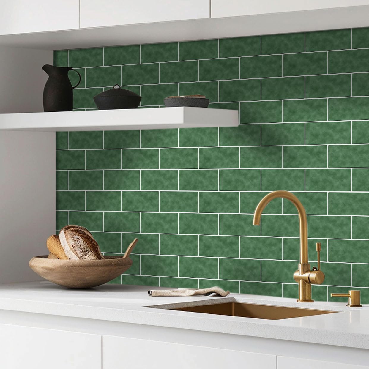 Alwayspon 24 adhesivos de vinilo para azulejos de pared, impermeables, autoadhesivos, de PVC, para pegar en azulejos, color verde oscuro
