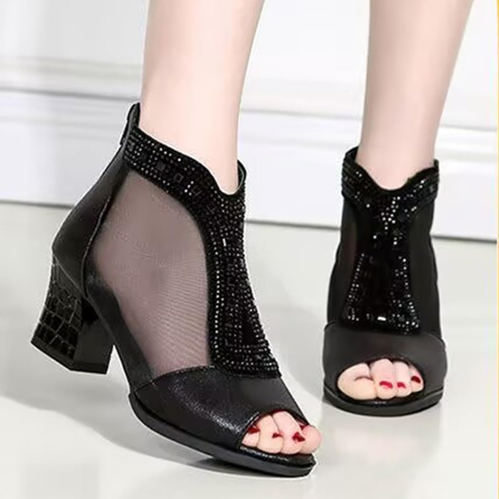 Sandali Donna Estive Tacco Largo Tacchi Eleganti Sandali estivi da donna con zeppa tacco bocca di pesce versatili e casual Gioiello Scarpe Nere Eleganti
