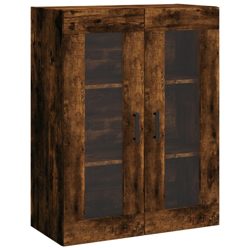 Armario de pared de roble ahumado 69,5 x 34 x 90 cm, armario colgante con puertas de cristal de madera, armario flotante moderno para dormitorio y estudio