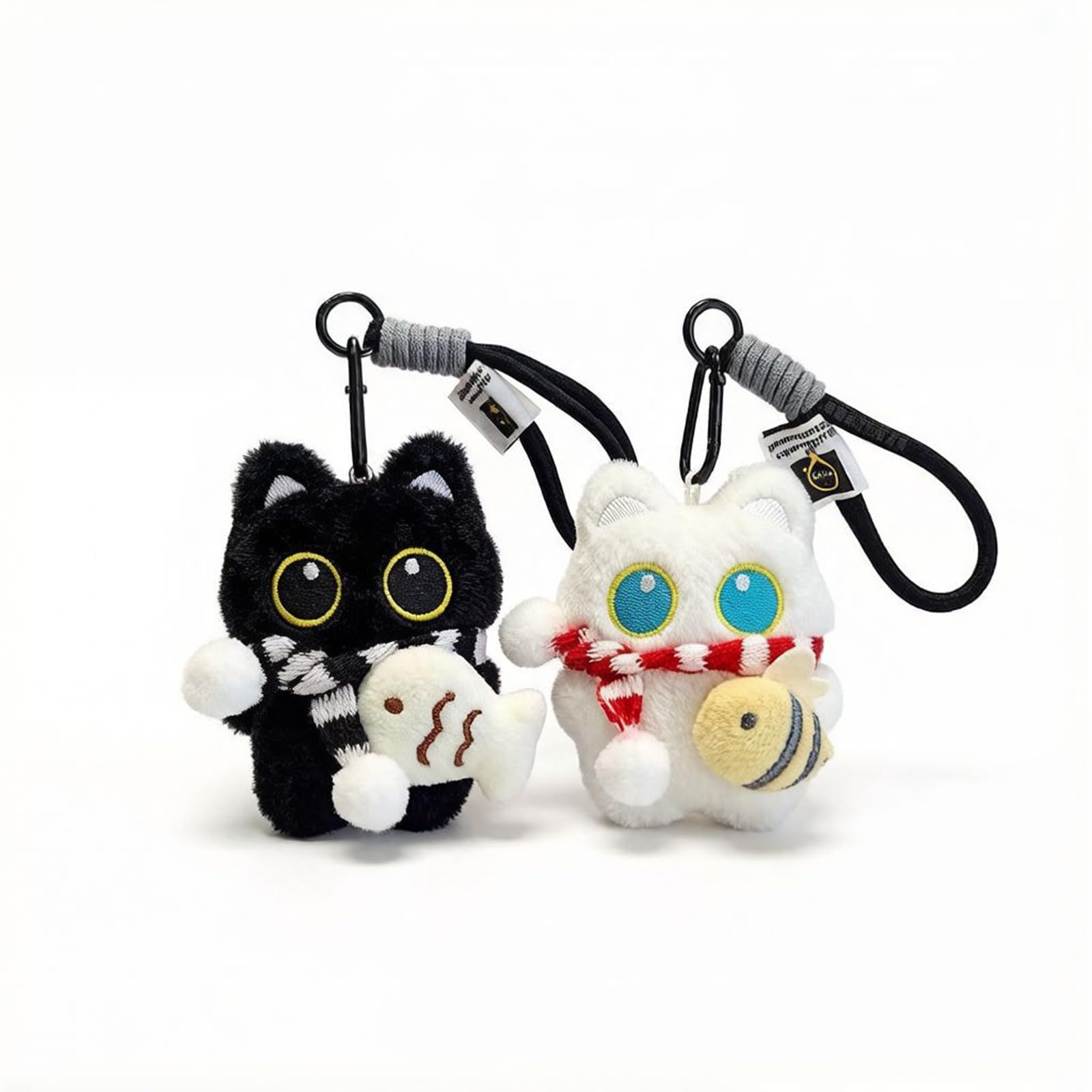 Two Piece Cat Plush Keychain, Soft Black and White Plush Bag Charms, Cute Cat Keyring Accessories for Keys and Bags, Fashionable Gift for Cat Lovers, Set with Black Cat and White Cat Designs-image-29