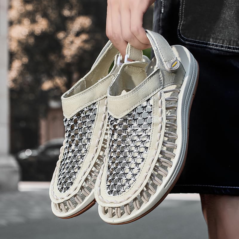 Men's Wrap Toes Breathable Flat Orthopedics Sandals, Outdoor Beach Slip on Casual Woven Sandals Size 6.5-123