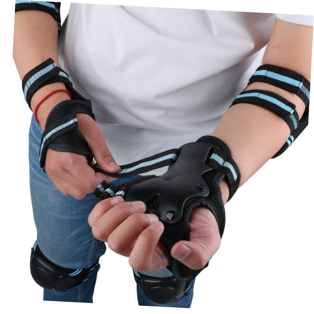 KICHOUSE Anti-Fall Gear Kit 1 Set of Knee Hand and Elbow Pads Essential for Skaters Bikers and Outdoor Lovers s Size (Black/Blue)