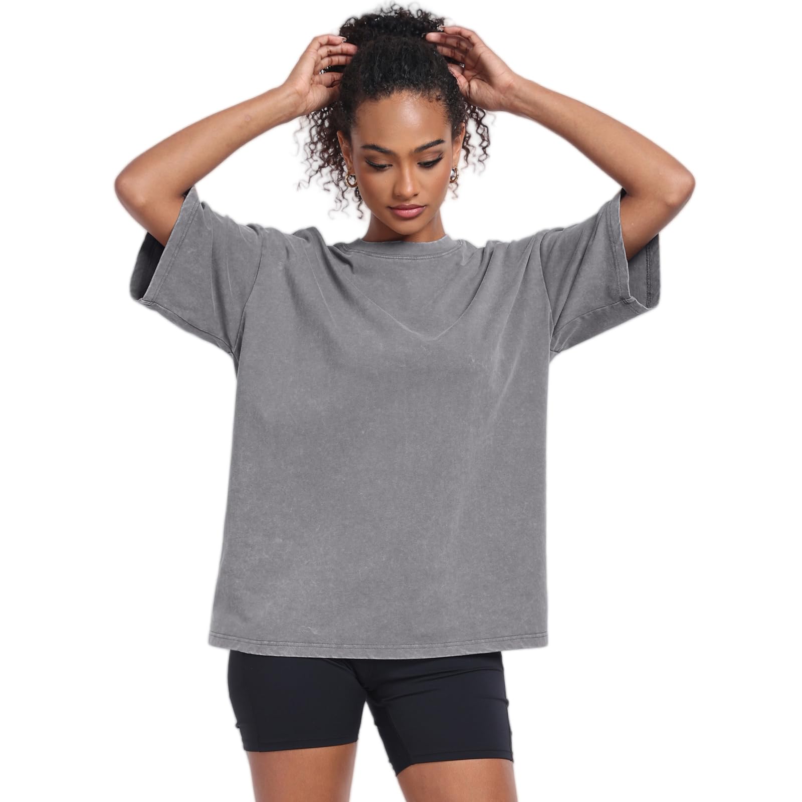 T-shirt surdimensionné pour femme - Col rond - Manches courtes - Décontracté - Basique - Pour l'été