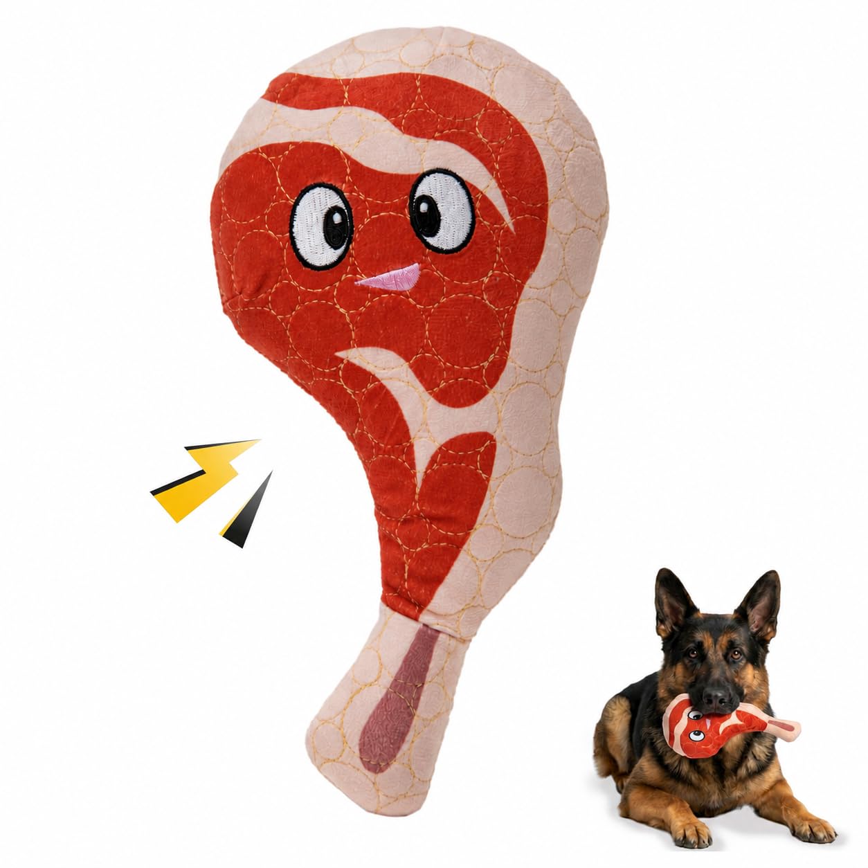 Durable & Strong Dog Toy Ribby with Squeaker, Kevlar-Reinforced Seams for Aggressive chewers- Red.