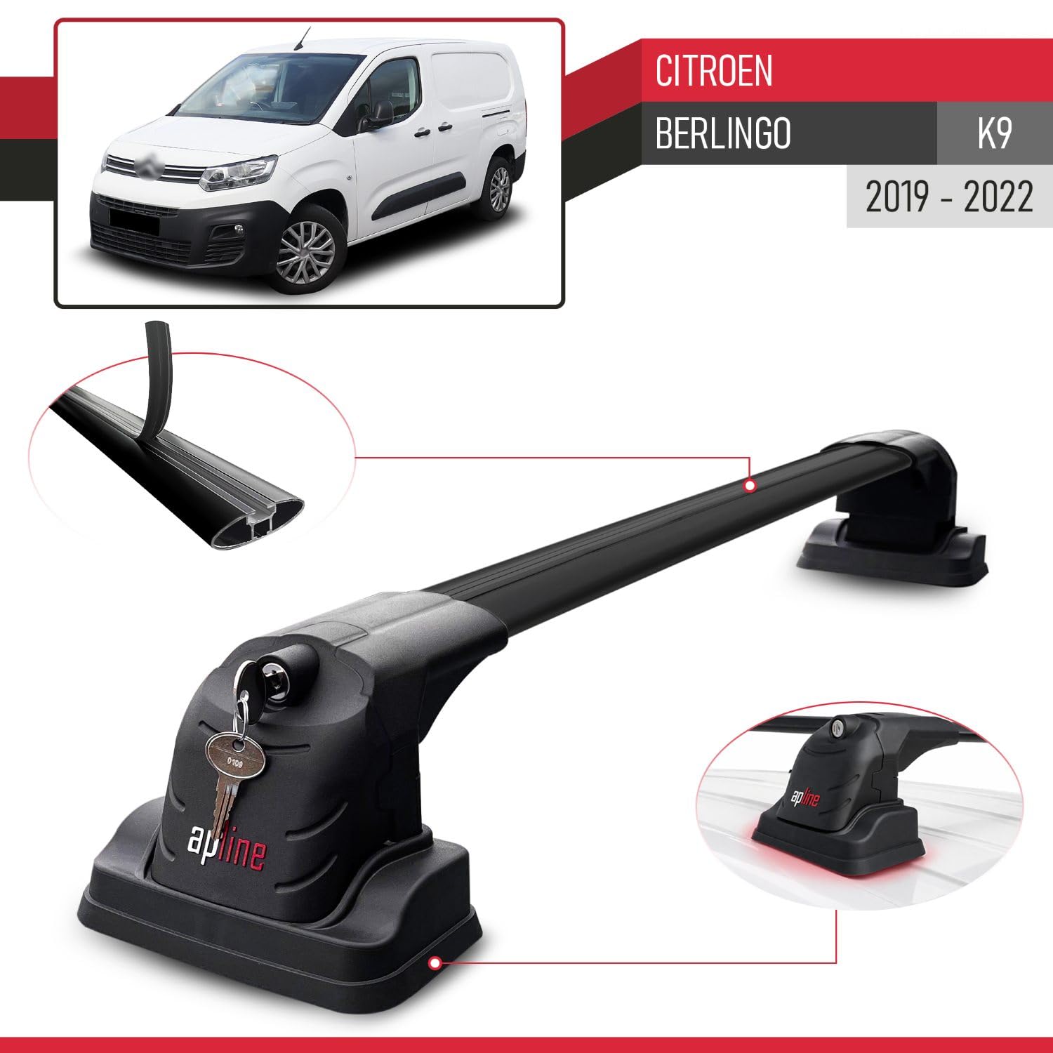 Kompatybilny z Citroen Berlingo 2019-2023 ACE-3 Model Aluminiowy bagażnik dachowy 2 poprzeczki, czarne