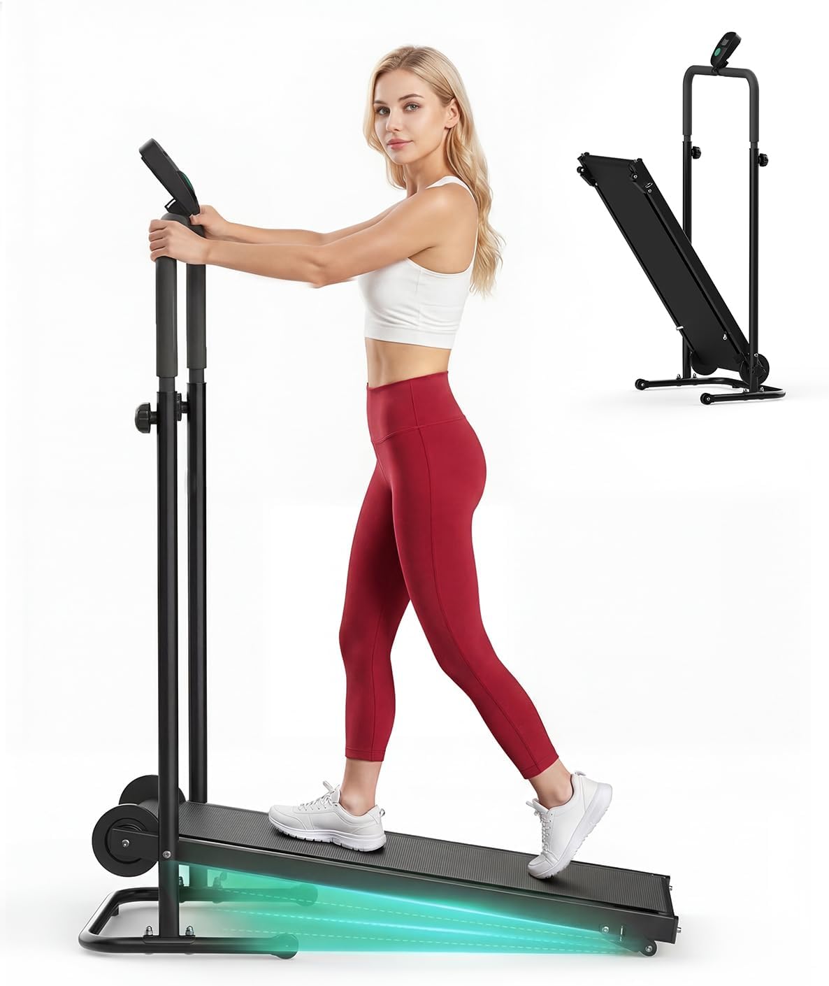 Caminadora Plegable Manual con Inclinación Fija y Monitor LCD - Negra