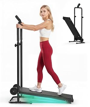 FUNRAY Non-Electric Motorless Treadmill - Dual Flywheel & Fixed Incline, Foldable Compact Design for Home/Gym, LCD Monitor & Non-Slip Belt for Walking/Jogging