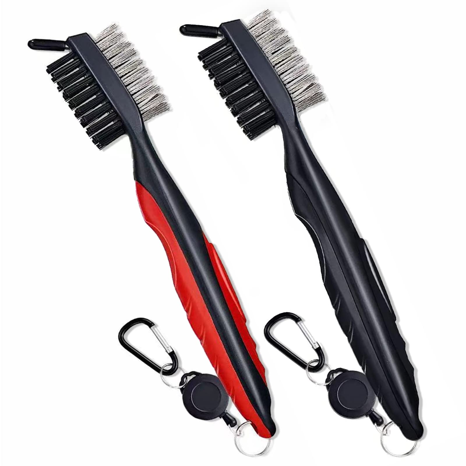 Spazzola per Mazze da Golf e pulitore per scanalature, 2 Pezzi Accessori per Mazze da Golf, con moschettone Retrattile in Alluminio e Impugnatura Comoda