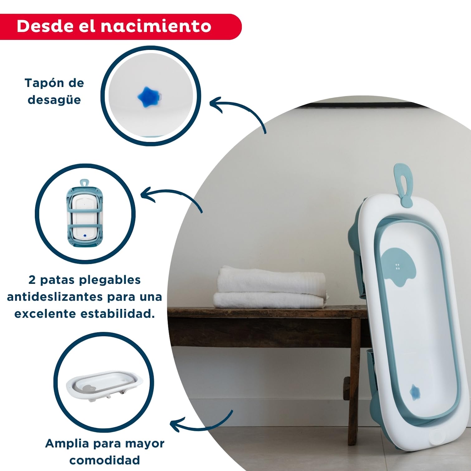 Thermobaby - Bañera plegable para bebé BALNEA: Ultracompacta - Diseño moderno - Almacenamiento práctico - Ocupa poco espacio - Fácil de usar
