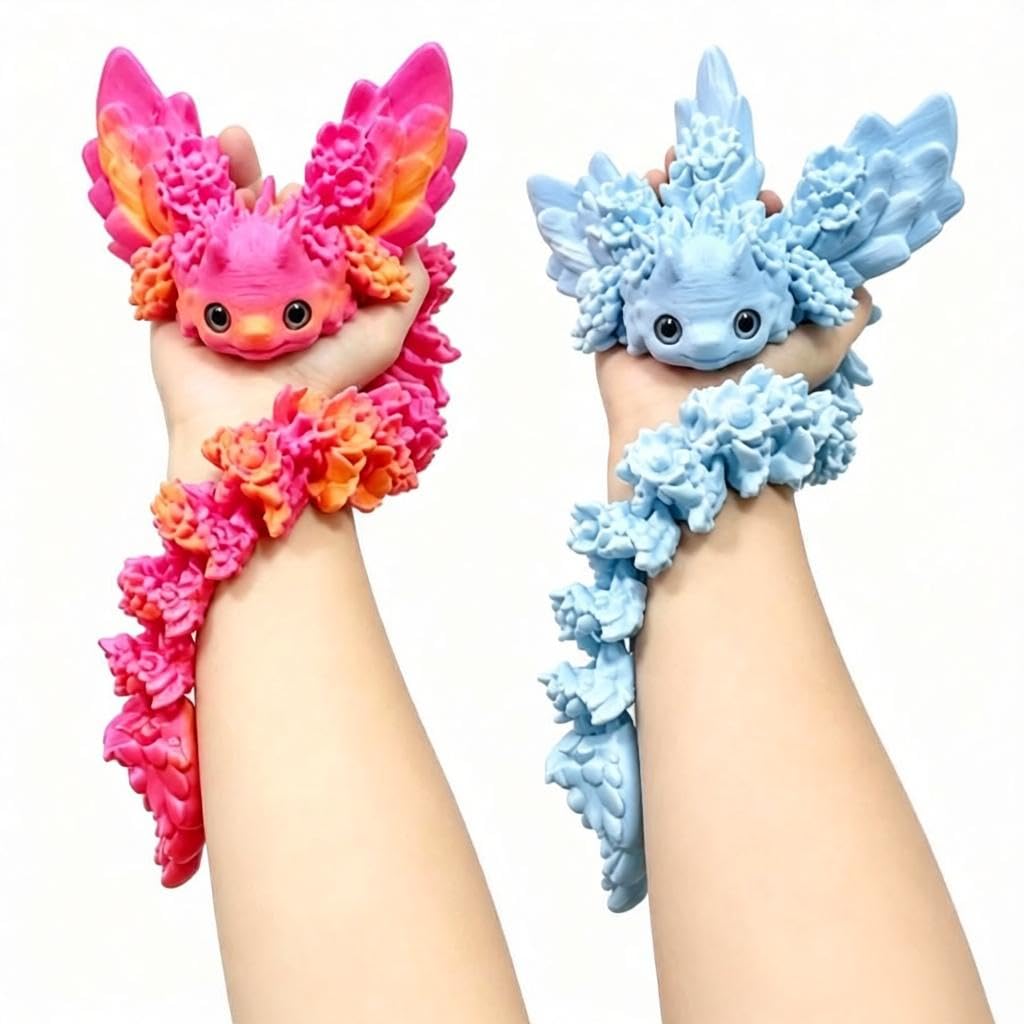 Mtbricey 2PCS 3D Printed Axolotl Figure 8.27 In Articulated Salamander Toy with Gradient Color Movable Joints Desk Decoration Collectible 3D Printed Animal Fidget Toy for Adults Home Office Decor (C)