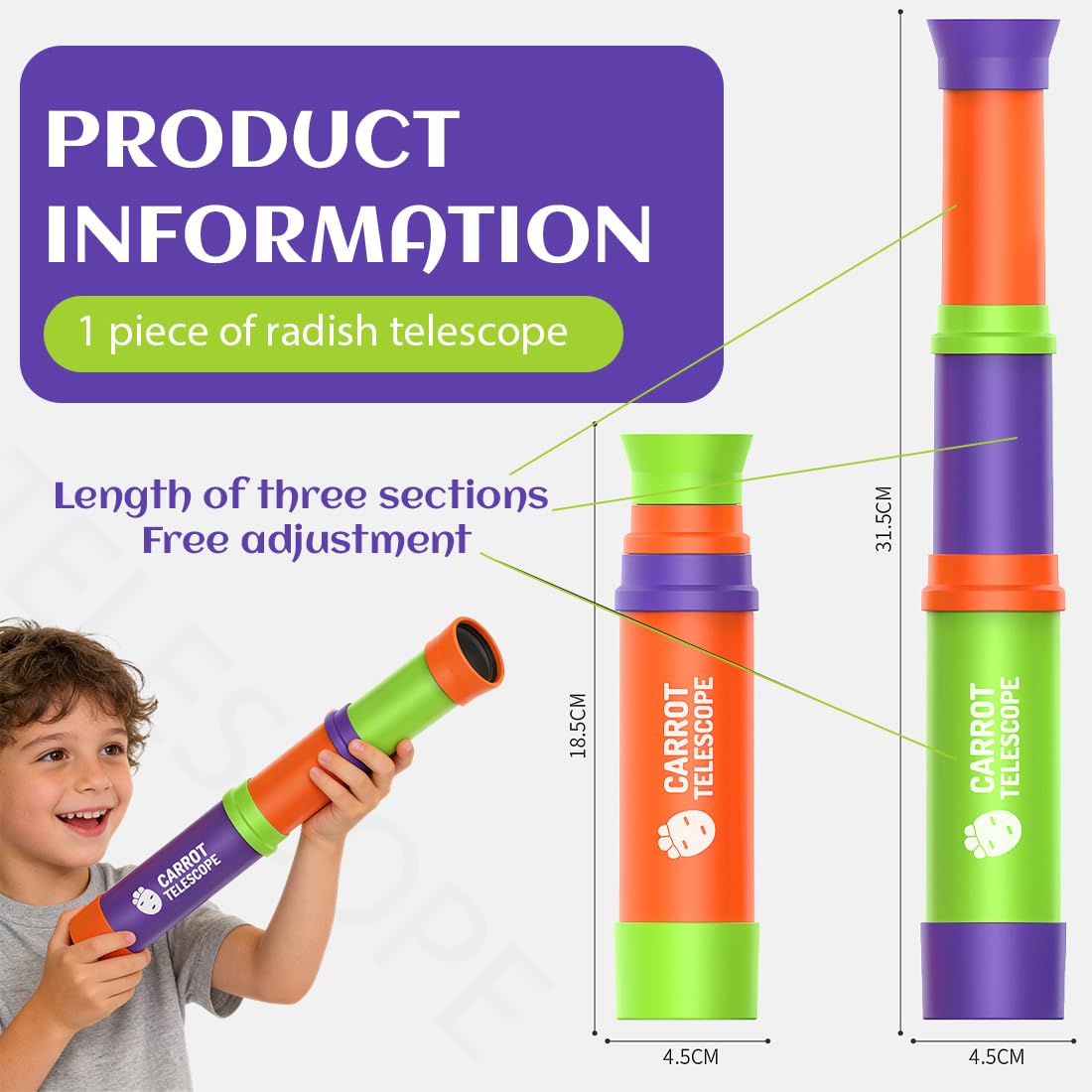 Cannocchiale per Bambini 8x - Materiale Plastico Leggero, Regalo Perfetto per Osservazione Uccelli & Attività Outdoor
