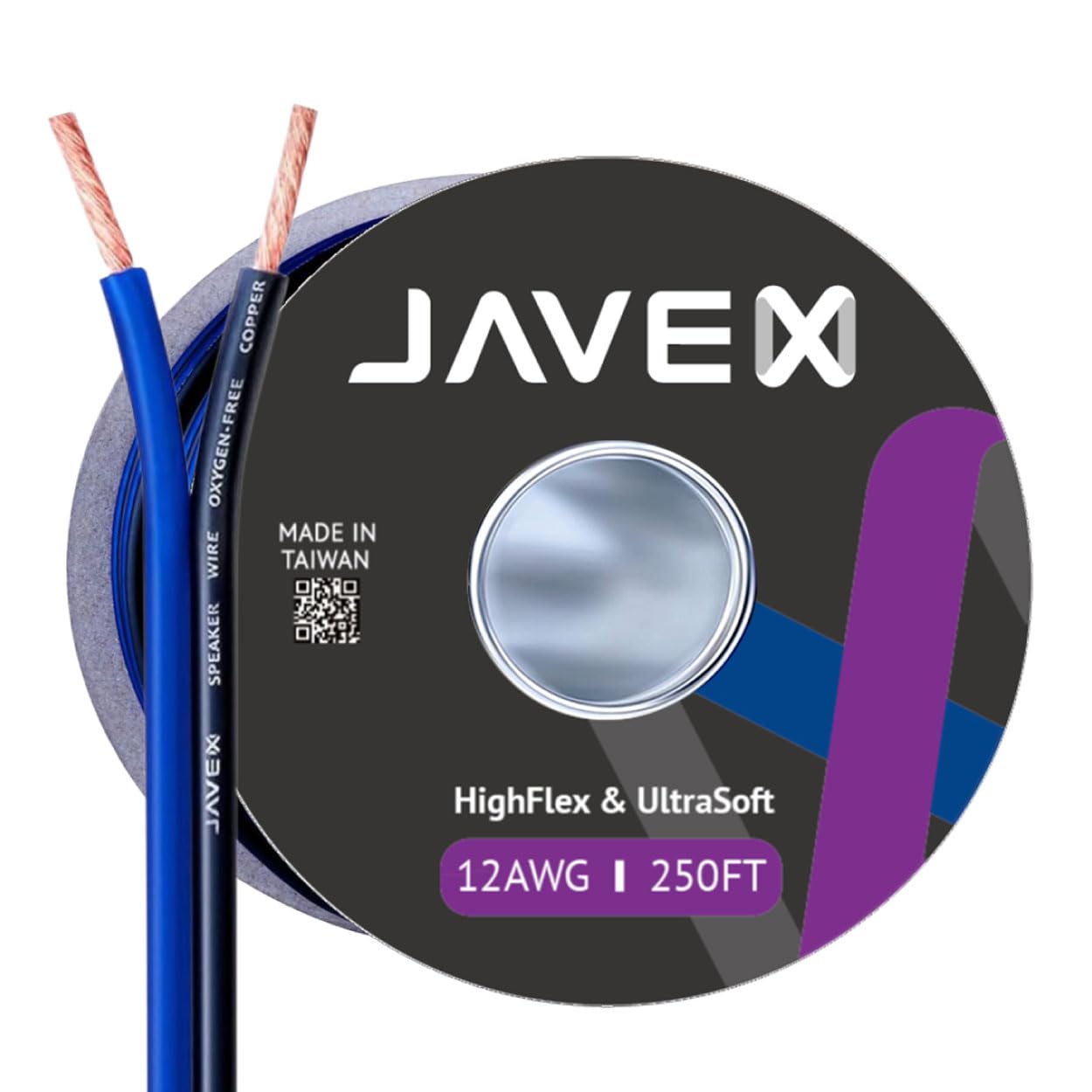 JAVEX Cavo per altoparlanti da 12 AWG [3,38 mm2 x 2] [rame privo di ossigeno 99,9%] ad alta flessibilità, cavo piatto blu/nero, 76 m