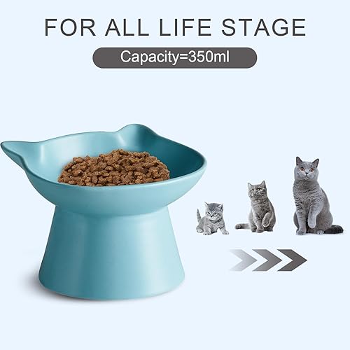 Miniatura 3 de Cuenco elevado de cerámica para gatos, cuenco elevado de agua para gatos de interior con soporte, plato para gatos antivómitos titulado, apto para