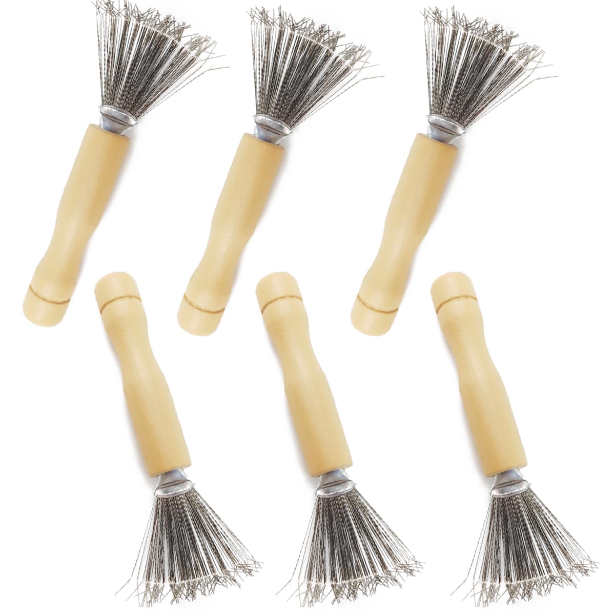 TIHOOD 6PCS Hair Brush Cleaner Tools with Metal Wire Rake - Mini Dirt Remover Combs for Brushes with Wooden Handle for Home and Salon Use