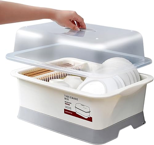 Escurridor de platos con cubierta de tapa, escurridor de platos para encimera de cocina, organizador de escurridor de platos que ahorra espacio,