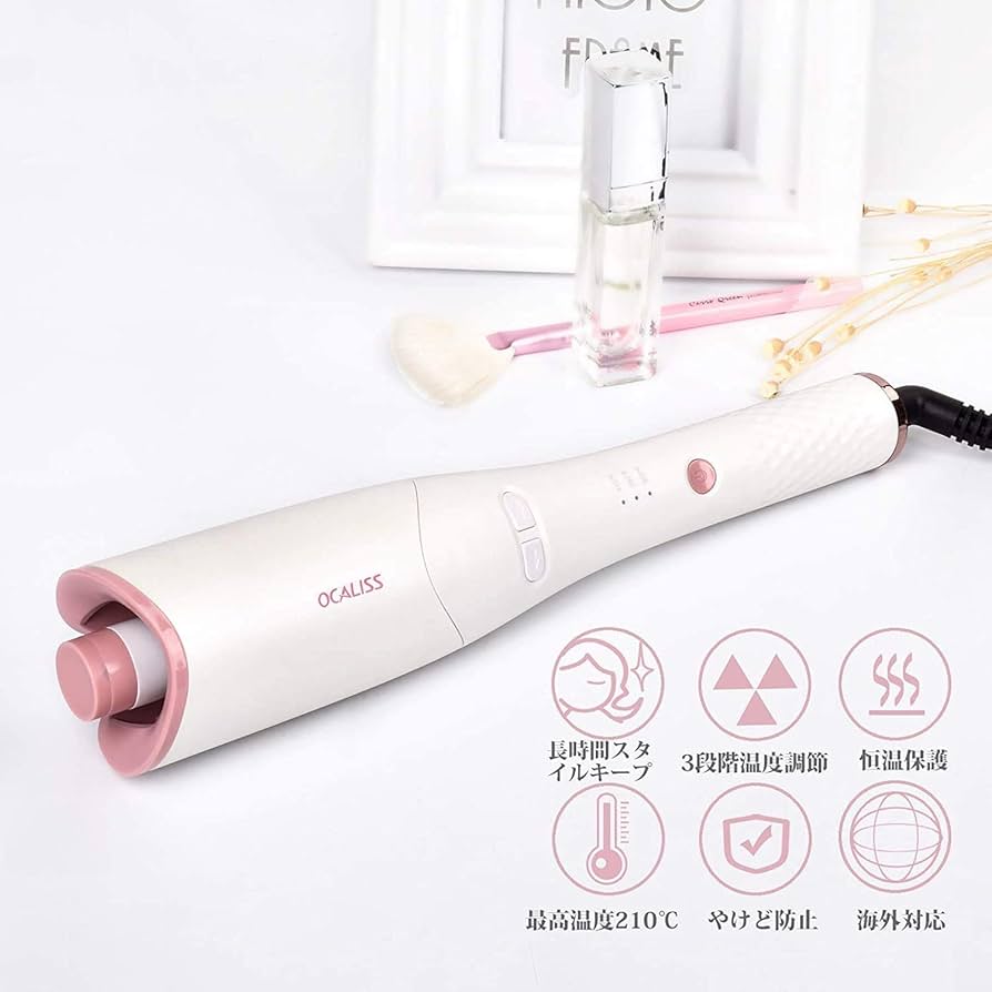 オートカールアイロン　ヘアアイロン　自動　巻き　セラミック素材 ピンク オートカールアイロン ヘアアイロン 自動 巻き セラミック素材