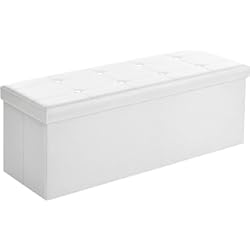 Baul Trasero Coche SONGMICS Puff Almancenaje, Banco Almacenaje, Capacidad de 120 L, Capacidad de Carga 300 kg, Tapizado PVC, Acolchado, para Sala de Estar, Dormitorio, Entrada, Blanco LSF702