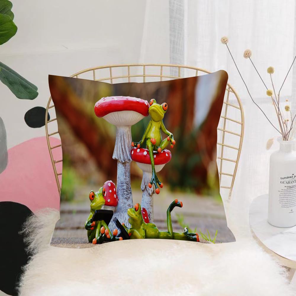 HYOSXW Cushion Cover,Throw Pillow Case Home Decorative for Living Room Bedroom Sofa Chair 16X16 Inch,Porcelain frog cartoon funny frog mushroom,Pillowcase 40X40cm