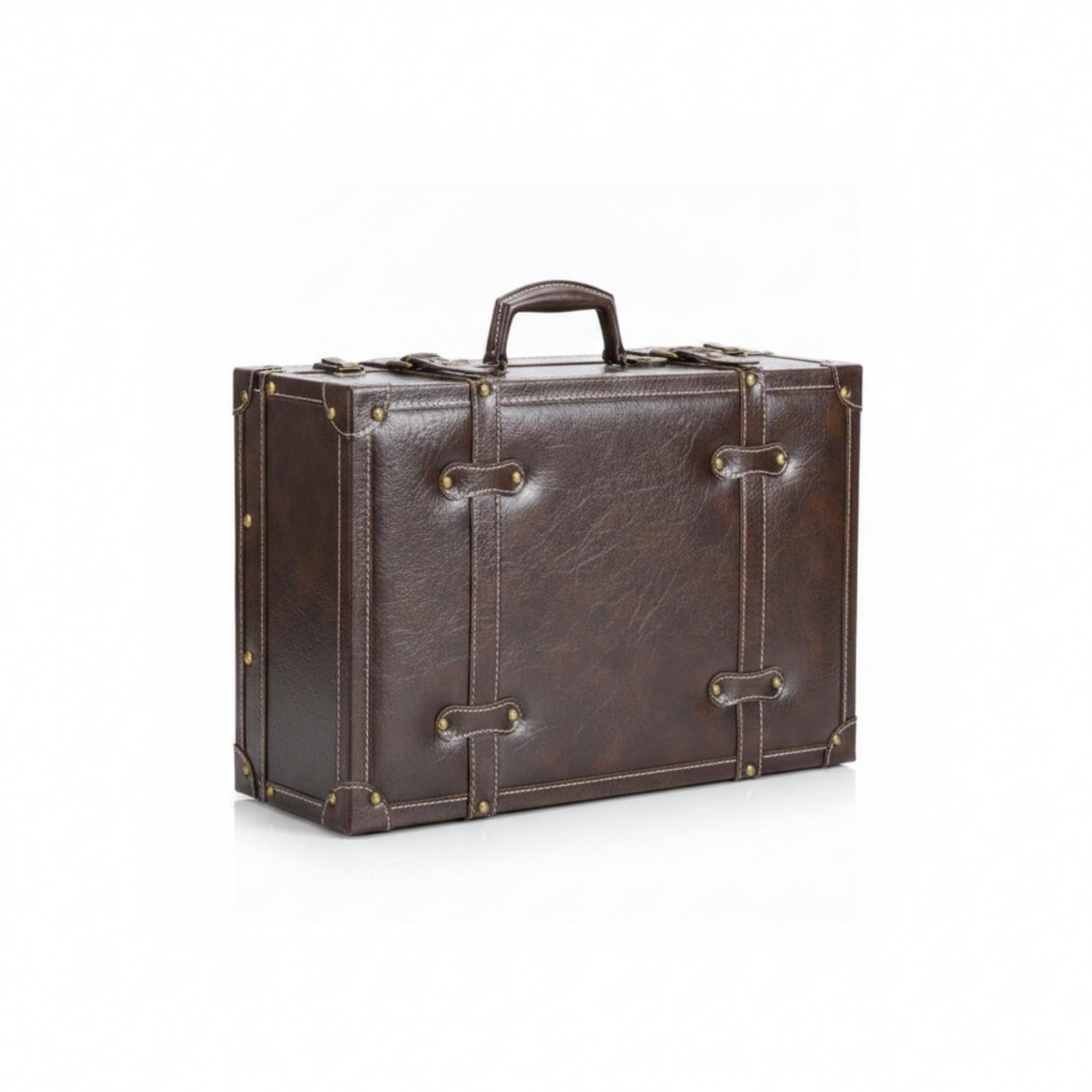 Vintage Trunk-Shaped Storage Box Leather-Like Finish Suitcase-Style Storage Box Metal Rivets Keepsake Chest for Photography Prop Leather Brown Large-image-2