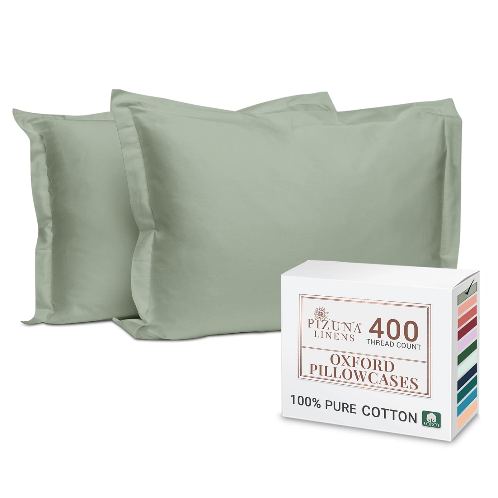Pizuna 100% Cotton Standard Pillowcases 2 Pack White 50x75cm, 400 Thread Count Long Staple Combed Cotton Soft Pillow Cover, Sateen Weave Oxford Pillow Cases (Cooling Pillowcase 2PC) — view 104