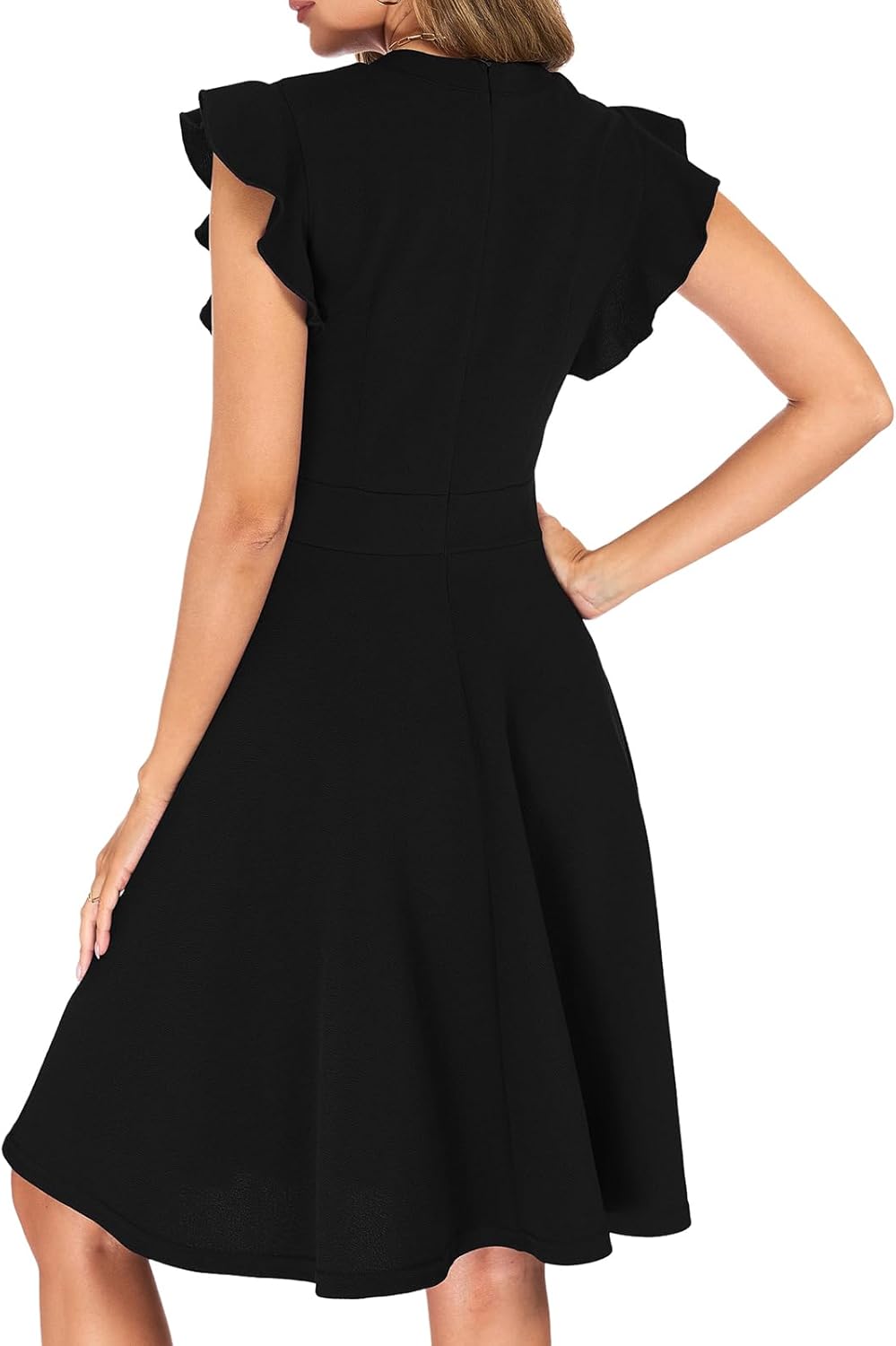 Mokayee Womens Summer V Neck Ruffle Sleeve Business Casual Semi Formal Church Wedding Guest Work Dresses with Pockets - Image 7