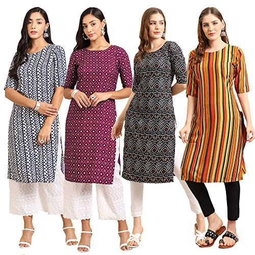 Image of Pinkmint Women's Crepe Digital Print Straight Kurta (Pack of 4)