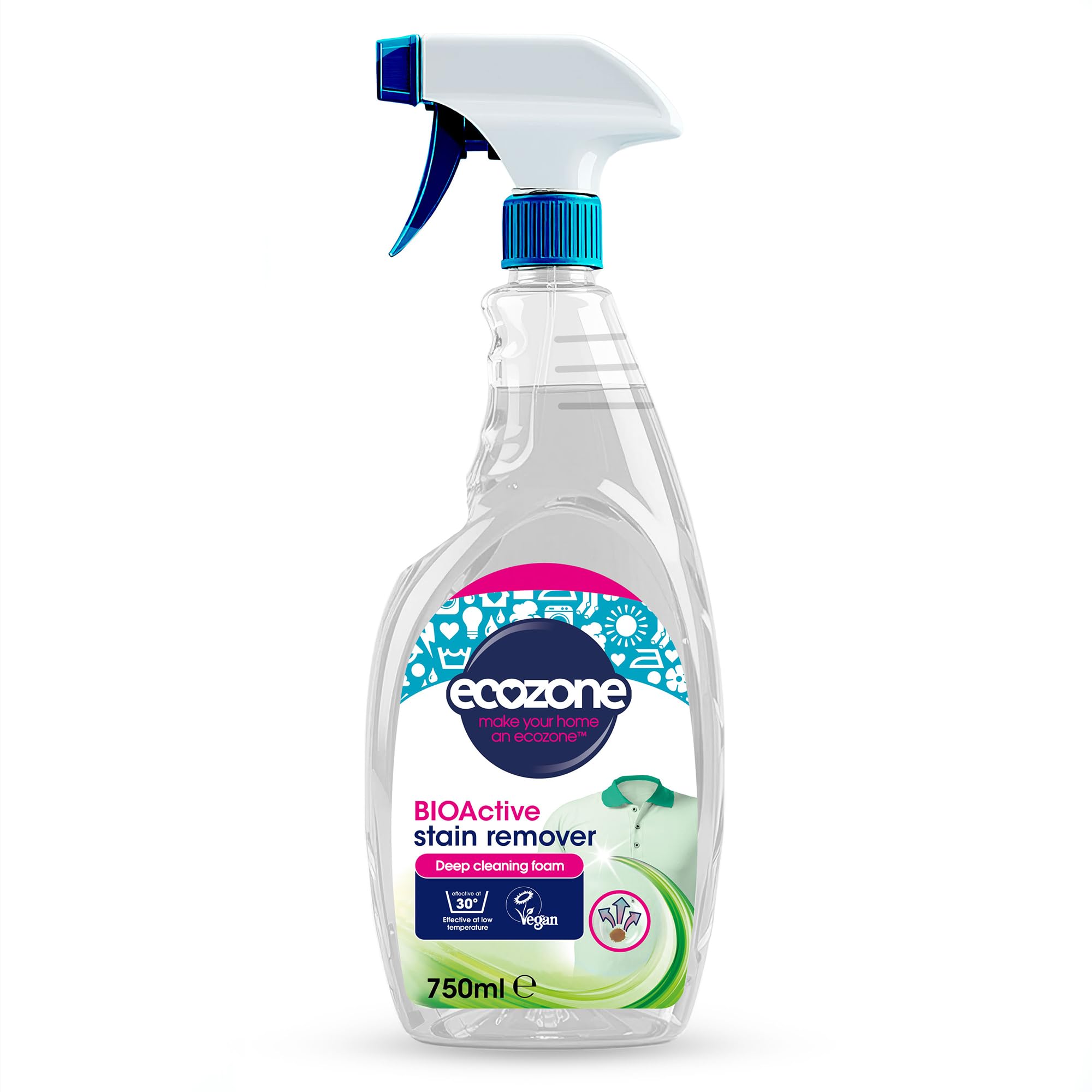 Ecozone BIOActive Stain Remover Spray, Effective Spot Cleaner & Fabric Stain Remover for Clothes, Pre Wash Enzyme Cleaner Detergent, Vegan Friendly Eco Conscious Natural Cleaning Products - 750ml