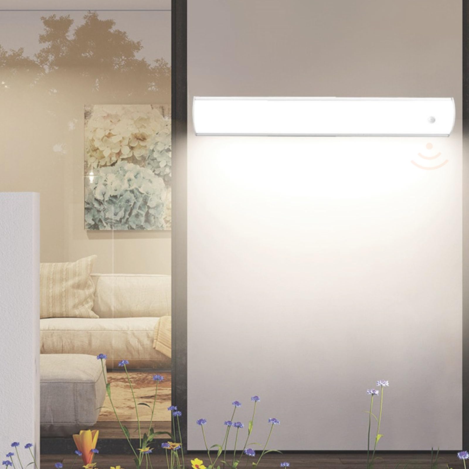 Aplique de Pared Led Negro de Tira Larga con Sensor de Movimiento - Aplique de Pared Exterior Impermeable Ip65 para Villa, Patio, Jardín Y Uso Interior (Luz Blanca Y Negra, 100 Cm)/Luz Blanca/80 cm