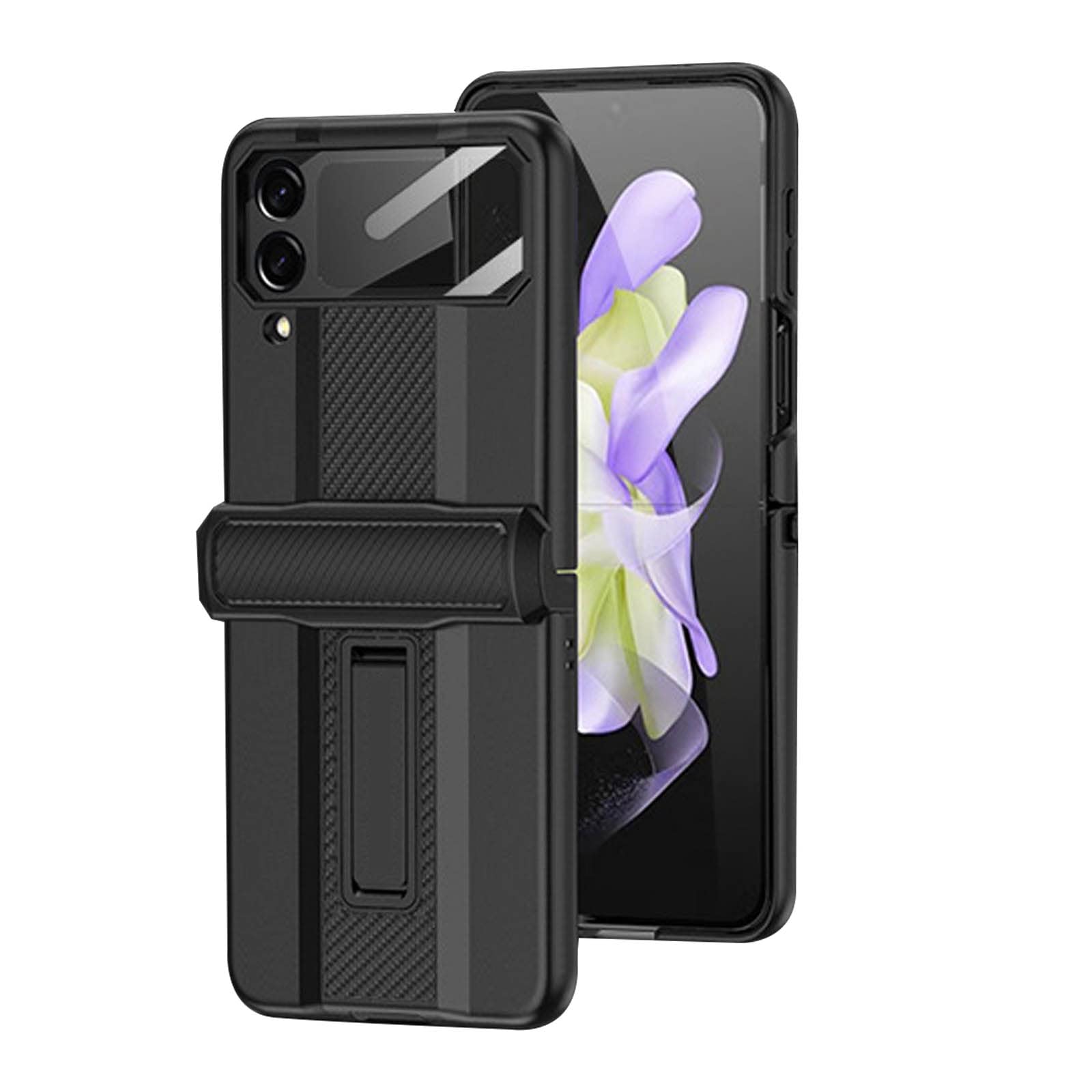 Etui do Samsung Galaxy Z Flip 4, ochrona zawiasów, wytrzymałe etui pancerne z ochroną aparatu i podpórką, odporne na wstrząsy, odporne na zarysowania, czarne