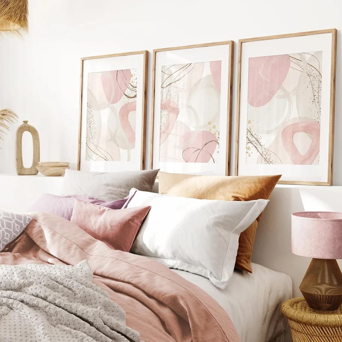 Ltjiajuypd Frameless Wall Art Pink Canvas Print Modern Abstract Minimalist Living Room Decor Blush Poster(35X50cm-3Pcs)
