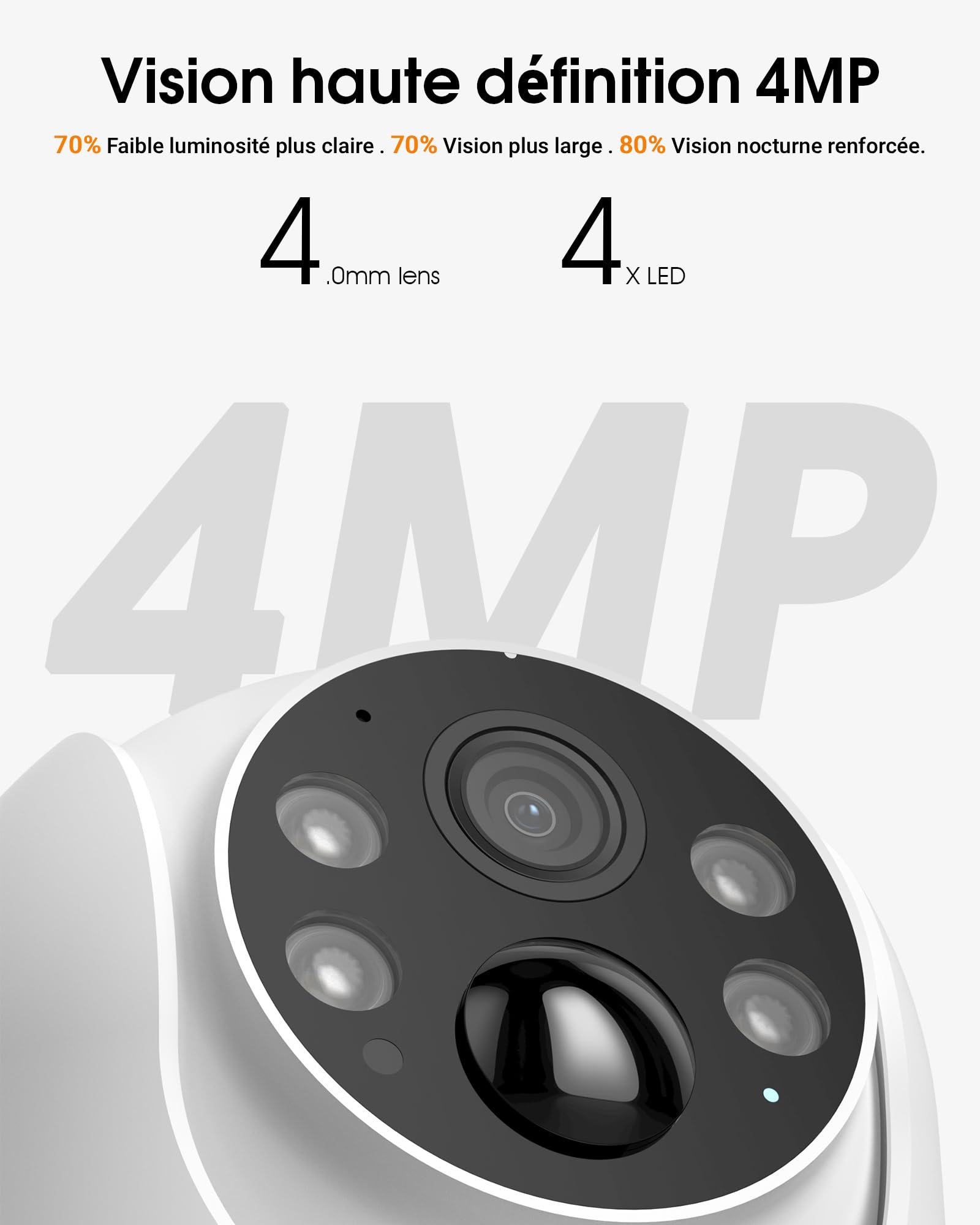 ARCCTV 4MP Caméra Surveillance WiFi Exterieure sans Fil Solaire(Blanc 2pcs) | 2.5K 4MP, PTZ 360°, Wi-Fi 2.4/5GHz, Détection PIR, Vision Nocturne Couleur, Audio Bidirectionnel, Panneau Solaire, Alexa,IP65