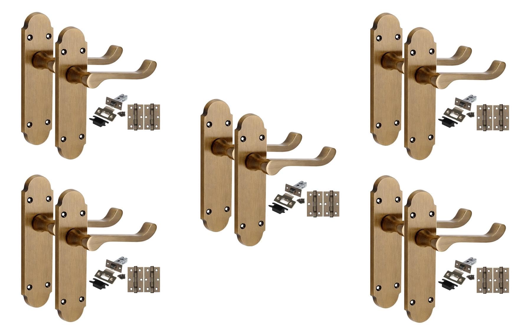 Golden Grace Epsom Victorian Door Handle Latch Set, Antique Brass 5 Set
