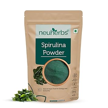 Neuherbs Spirulina Powder - 100g | Supports Energy, Immunity & Detox | Rich in Iron, Calcium, Potassium & Omega 3 6 9 | 100% Pure & Natural With No Artificial Additives - image, photos