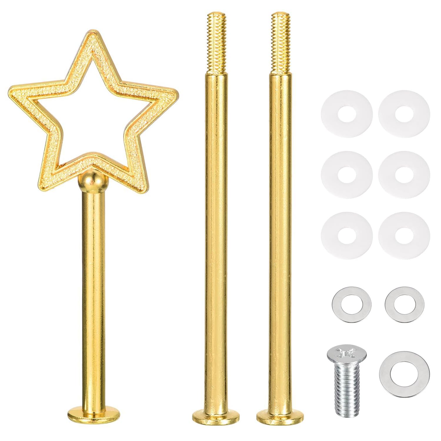 Wowlife Golden Star 3 Tier Cake Tray Stands Zinc Alloy Cake Stands Fitting Holder Rod Stand Handle Cupcake Stand Hardware Handles Diy Making (Golden Star)