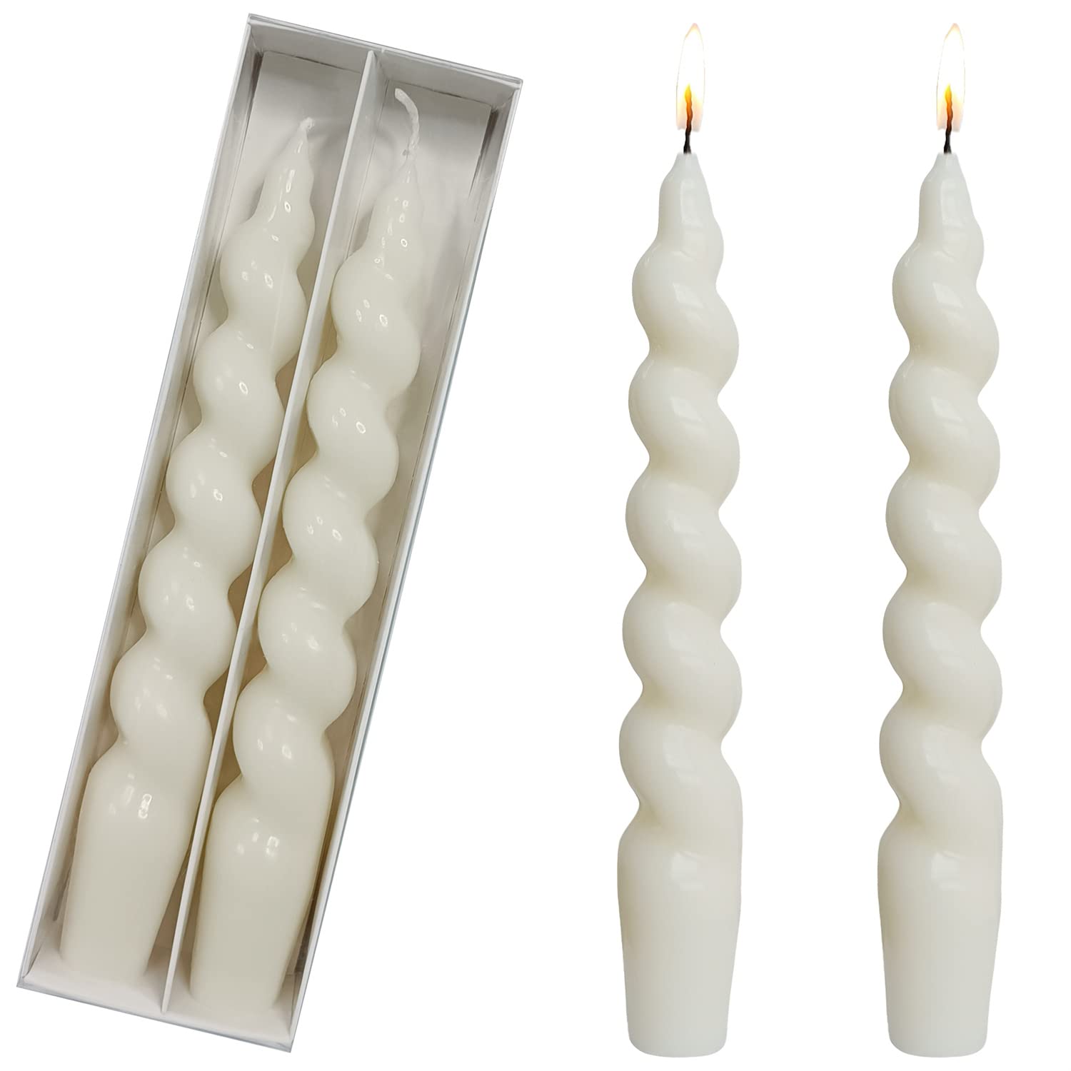 Sponsored Ad – Handmade Twisted Taper Candles - 7.5 Inch Colored Dripless Candlesticks for Dinner Wedding Party Decoration - Pack of 2 (White)
