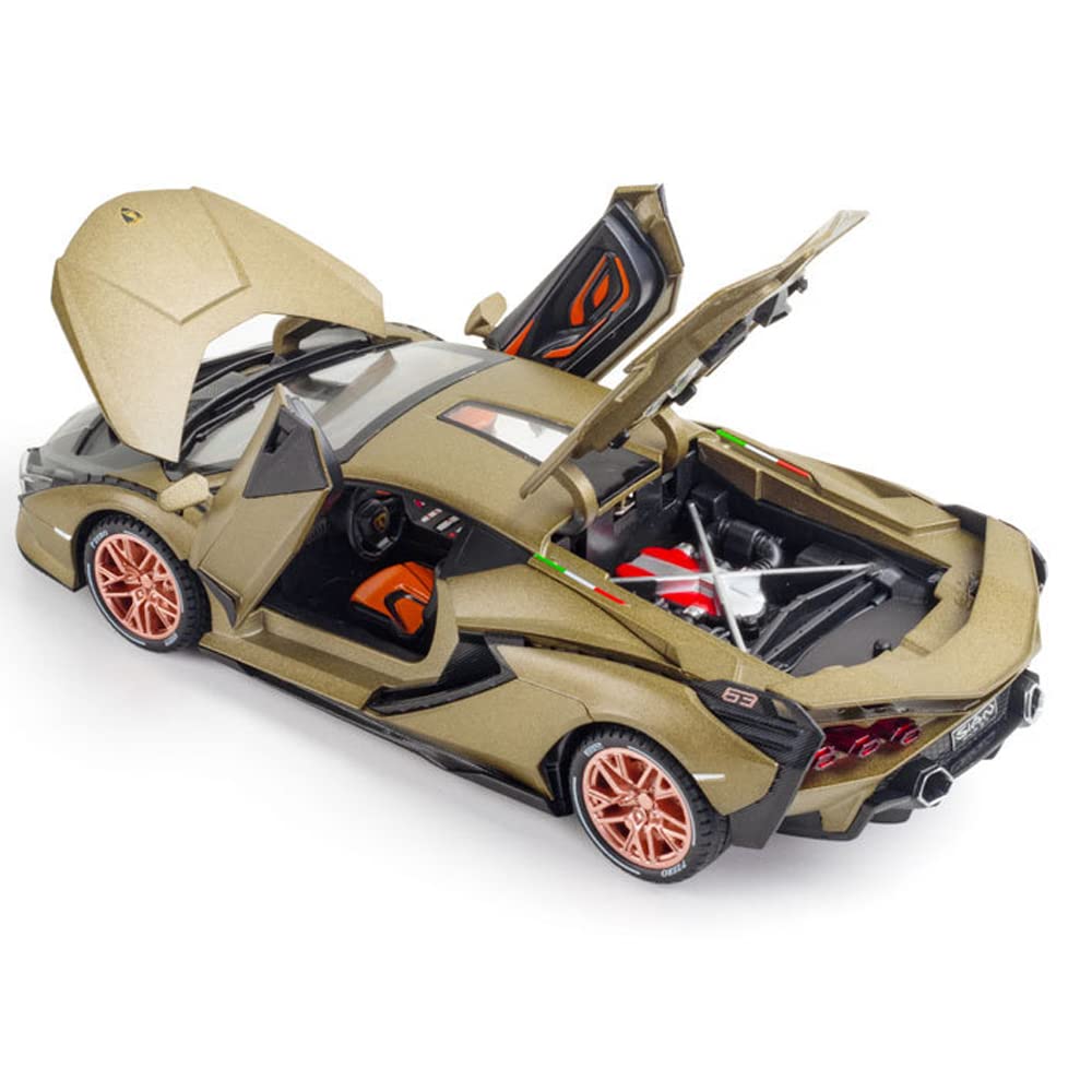 1/24 Diecast Car Toys for Kids, Zinc Alloy Lambo Sian FKP 37 Model Toy Car with Light and Sound, Pull Back Vehicles Toy Car for Toddlers Boys Girls Birthday Gift (Green) 2