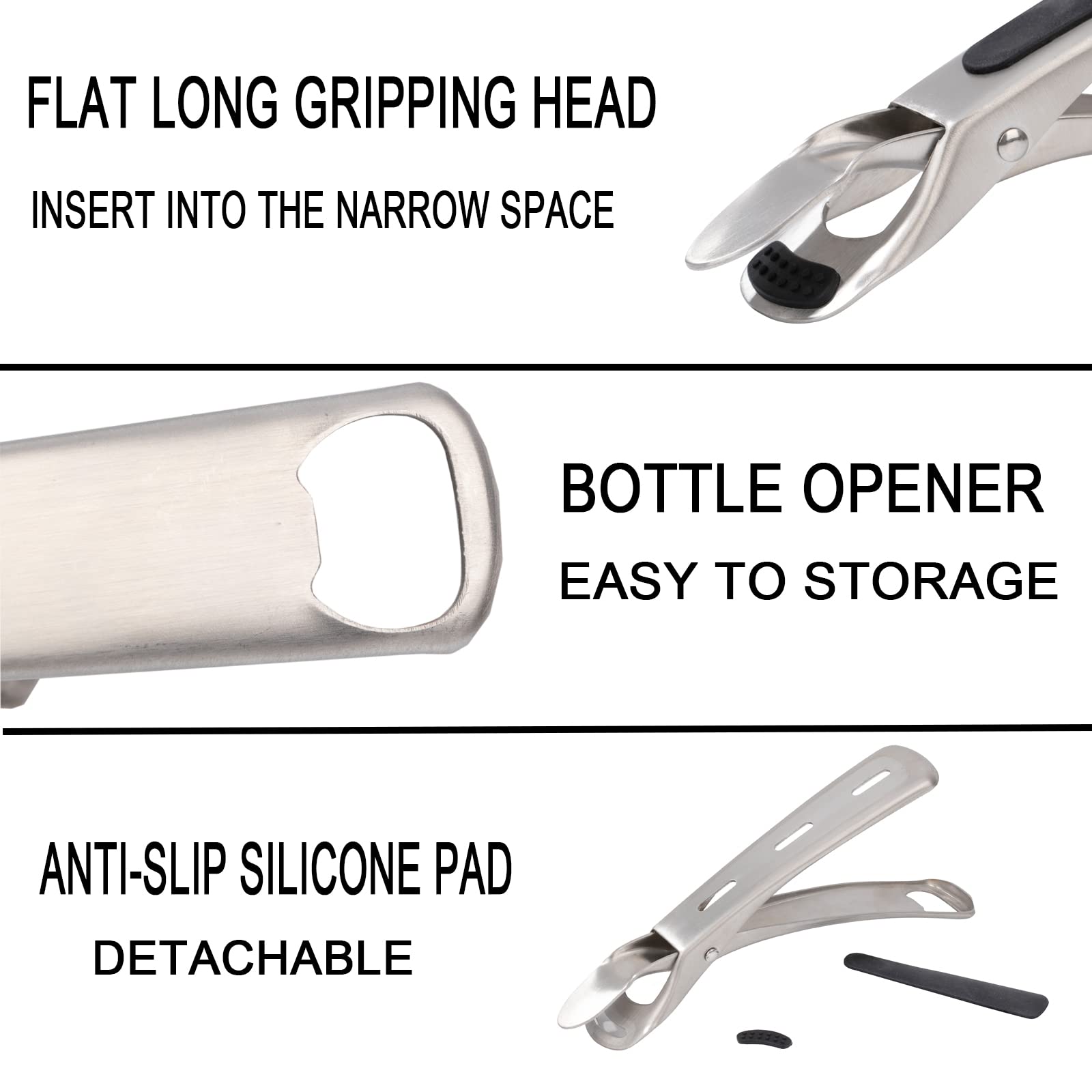 Obsoorth Non-Scalding Bowl Gripper Clip for Lifting Plate Dishes Stainless Steel Anti-Hot Clamp Kitchen Retriever Tong from Pressured Cooker Microwave Oven Air Fryer, Black