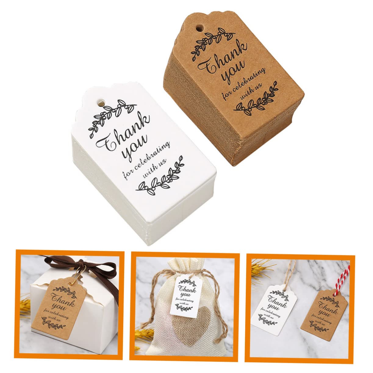 VALICLUD 4 Sätze Tags Aus Papier Mit Schnur Geschenkanhänger Für Partys Bastelprojekte Und Geschäftsbedarf Braune Weiße 200 Stück * 4