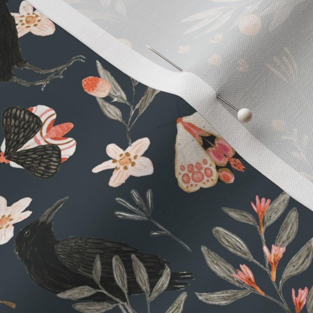 Spoonflower Fabric - Black Crows Butterflies Butterfly Floral Deep Blue Charcoal Gray Burnt Printed on Petal Signature Cotton Fabric by The Yard - Sewing Quilting Apparel Crafts Decor