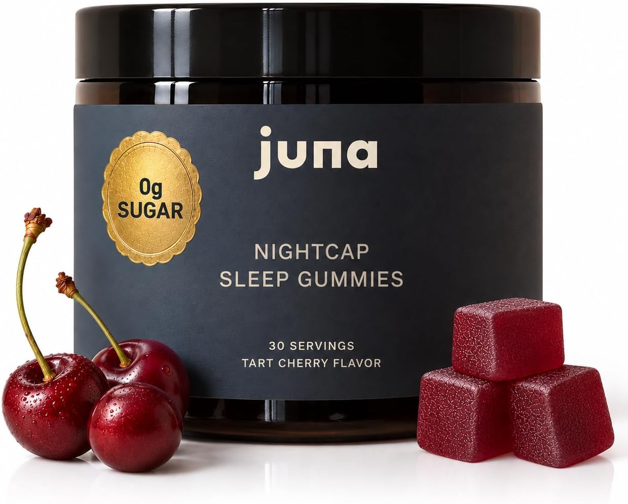 Juna Nightcap Sleep Gummies, Plant-Based Melatonin, Non-Groggy, 0g Sugar | Dr Formulated Deep Sleep Support, w/ GABA & Magnesium, Non-GMO, 3rd Party Tested, Made in USA, Vegan, Tart Cherry Flavor 30ct