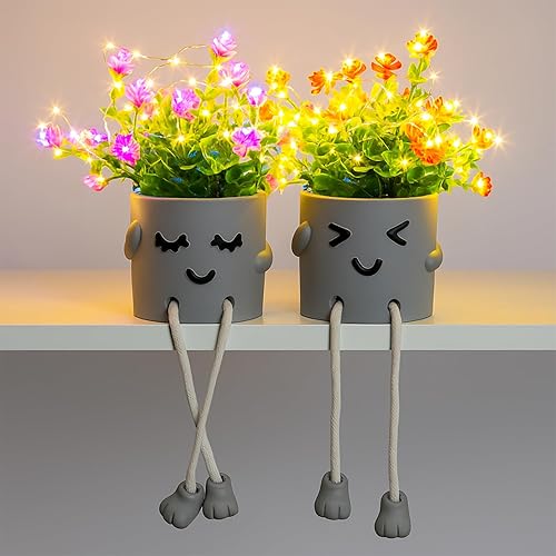 Plantas Falsas Lindas, Macetas con Luces de Cadena, Plantas Artificiales Falsas para Decoración de Escritorio, Decoración de Oficina para Mujeres